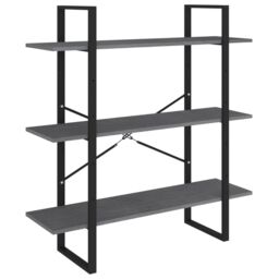 Berkfield Home 3-Tier Book Cabinet Grey 100x30x105 cm Solid Pine Wood - Size: 100 x 30 x 105 cm - thumbnail 2