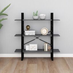 Berkfield Home 3-Tier Book Cabinet Grey 100x30x105 cm Solid Pine Wood - Size: 100 x 30 x 105 cm - thumbnail 4