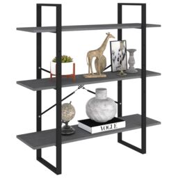 Berkfield Home 3-Tier Book Cabinet Grey 100x30x105 cm Solid Pine Wood - Size: 100 x 30 x 105 cm - thumbnail 3