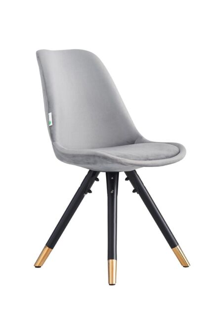 Life Interiors Single Sofia Ergonomic Modern Dining Chair Upholstered in Velvet, Metal Legs with Gold End Caps in Light Grey - image 1