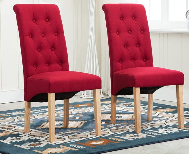 MCC Direct Set of 2 Top Scroll High Back Fabric Dining Chairs in Red - image 1
