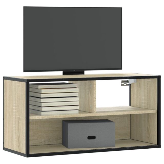 Berkfield Home TV Cabinet Sonoma Oak 80x31x39.5 cm Engineered Wood & Metal in Brown - image 1