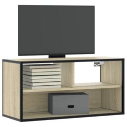 Berkfield Home TV Cabinet Sonoma Oak 80x31x39.5 cm Engineered Wood & Metal in Brown - thumbnail 1