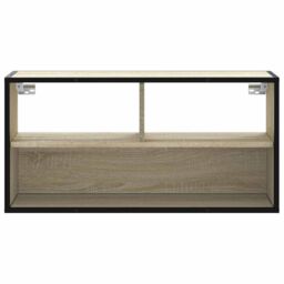 Berkfield Home TV Cabinet Sonoma Oak 80x31x39.5 cm Engineered Wood & Metal in Brown - thumbnail 4