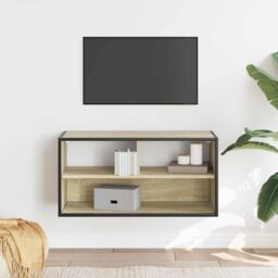 Berkfield Home TV Cabinet Sonoma Oak 80x31x39.5 cm Engineered Wood & Metal in Brown - thumbnail 3