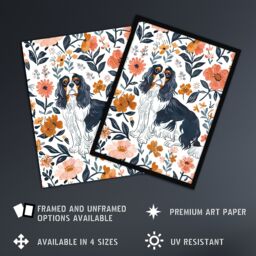 "Artery8 Cavalier King Charles Spaniel in Floral Pattern Framed Wall Art - Size: W12"" x H16""" - thumbnail 2