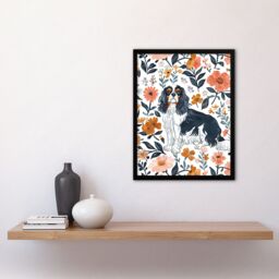 "Artery8 Cavalier King Charles Spaniel in Floral Pattern Framed Wall Art - Size: W12"" x H16""" - thumbnail 4