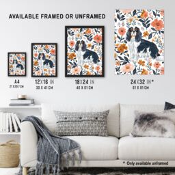 "Artery8 Cavalier King Charles Spaniel in Floral Pattern Framed Wall Art - Size: W12"" x H16""" - thumbnail 3
