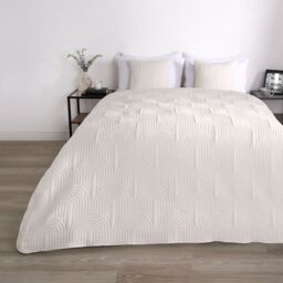 OHS Quilted Arches Pinsonic Blanket Bedspread Throw Over Bed in Cream - Size: 200 cm x 240 cm - thumbnail 1