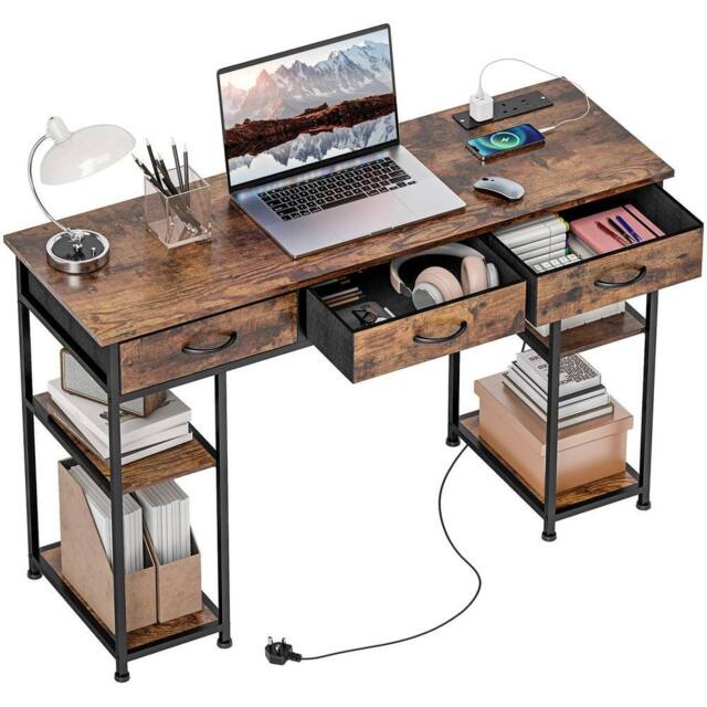KORVIXA White Rustic Brown Computer Desk with Fabric Drawers - Size: 0.6m2 - image 1