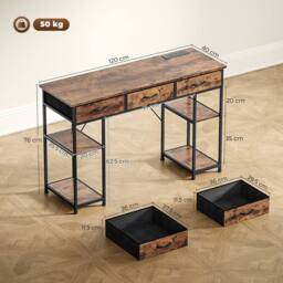 KORVIXA White Rustic Brown Computer Desk with Fabric Drawers - Size: 0.6m2 - thumbnail 2