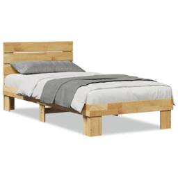Berkfield Home Bed Frame with Headboard without Mattress 75x190 cm Solid Wood Oak in Brown - thumbnail 1