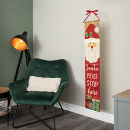 Samuel Alexander Light up Hanging Christmas Santa Stop Here Fabric Banner with LEDs in Red - thumbnail 3