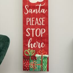 Samuel Alexander Light up Hanging Christmas Santa Stop Here Fabric Banner with LEDs in Red - thumbnail 5