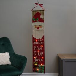 Samuel Alexander Light up Hanging Christmas Santa Stop Here Fabric Banner with LEDs in Red - thumbnail 2