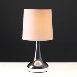 ValueLights Teardrop Pair Fabric Shades Brushed Chrome Touch Table Lamps & Bulbs in Baby Pink - thumbnail 9