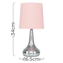 ValueLights Teardrop Pair Fabric Shades Brushed Chrome Touch Table Lamps & Bulbs in Baby Pink - thumbnail 7