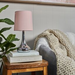 ValueLights Teardrop Pair Fabric Shades Brushed Chrome Touch Table Lamps & Bulbs in Baby Pink - thumbnail 5