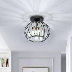 Goeco Crystal Ceiling Light, E27 Vintage Industrial Chandelier in Black - thumbnail 2