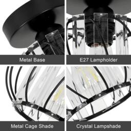 Goeco Crystal Ceiling Light, E27 Vintage Industrial Chandelier in Black - thumbnail 9