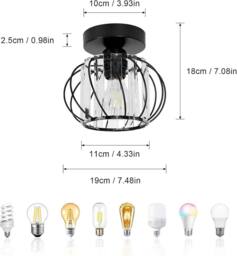 Goeco Crystal Ceiling Light, E27 Vintage Industrial Chandelier in Black - thumbnail 7