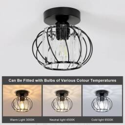 Goeco Crystal Ceiling Light, E27 Vintage Industrial Chandelier in Black - thumbnail 8