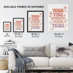 "Artery8 Vibe Attracts Your Tribe Retro Midcentury Floral Wall Art Print in Beige - Size: W12"" x H16""" - thumbnail 3