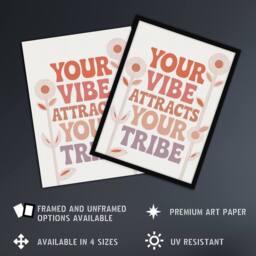 "Artery8 Vibe Attracts Your Tribe Retro Midcentury Floral Wall Art Print in Beige - Size: W12"" x H16""" - thumbnail 2