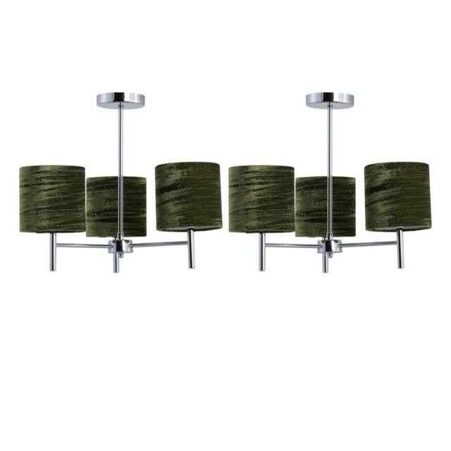 First Choice Lighting Set of 2 Brea - Chrome Light Fittings with Green Velvet Shades in Silver