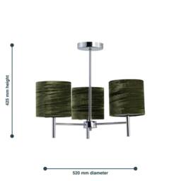 First Choice Lighting Set of 2 Brea - Chrome Light Fittings with Green Velvet Shades in Silver - thumbnail 6