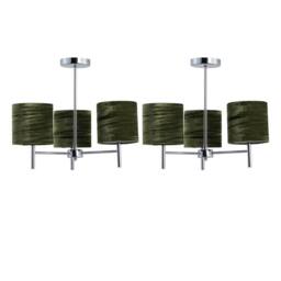 First Choice Lighting Set of 2 Brea - Chrome Light Fittings with Green Velvet Shades in Silver