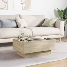 Berkfield Home Coffee Table with LED Sonoma Oak 70x50x30 cm Engineered Wood in Light Tan - Size: 70 x 50 x 30 cm - thumbnail 4