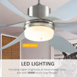 HOMCOM Reversible Ceiling Fan with Light 6 Blades Indoor LED Lighting Fan in Silver - thumbnail 5