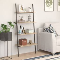Berkfield Home 4-Tier Leaning Shelf Light Brown & Black 64x34x150.5 cm - thumbnail 2