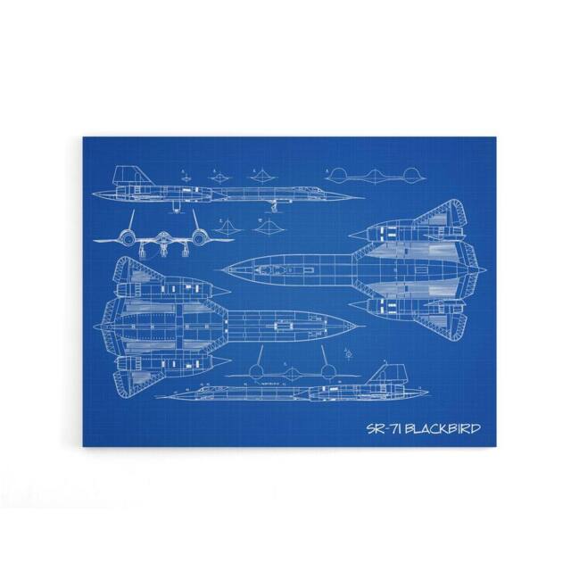 "Artery8 SR 71 Blackbird Habu US Aircraft Spy Canvas Wall Art Print in Blue - Size: W24"" x H32""" - image 1
