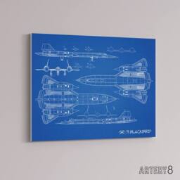"Artery8 SR 71 Blackbird Habu US Aircraft Spy Canvas Wall Art Print in Blue - Size: W24"" x H32""" - thumbnail 2