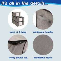 Harbour Housewares Clothes Storage Bags with Lid - 95 Litre - Grey - Pack of 5 - thumbnail 6