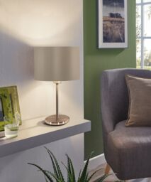 Loops Table Lamp Colour Satin Nickel Steel Shade Taupe Gold Fabric Bulb E27 1x60W in Metallics - thumbnail 3