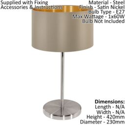 Loops Table Lamp Colour Satin Nickel Steel Shade Taupe Gold Fabric Bulb E27 1x60W in Metallics - thumbnail 2