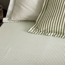 Yard Hebden Narrow Stripe 100% Cotton Fitted Sheet in Olive - Size: Double Fitted - thumbnail 2