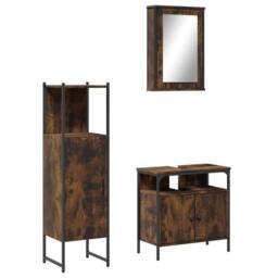 Berkfield Home Durable 3 Piece Bathroom Furniture Set Smoked Oak Engineered Wood in Brown - thumbnail 3