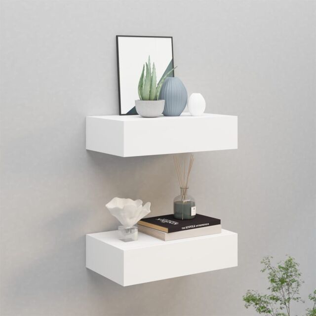 Berkfield Home Wall-mounted Drawer Shelves 2 pcs White 40x23.5x10 cm MDF - image 1