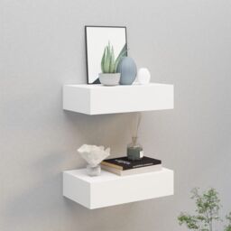 Berkfield Home Wall-mounted Drawer Shelves 2 pcs White 40x23.5x10 cm MDF - thumbnail 1