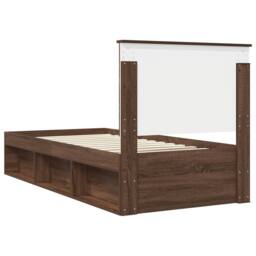 Berkfield Home Bed Frame with Headboard Brown Oak 90 x 200 cm Solid Pine Wood - thumbnail 9