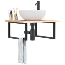 Berkfield Home Basin Shelf Wall Mounted Steel & Solid Wood Oak in Brown
