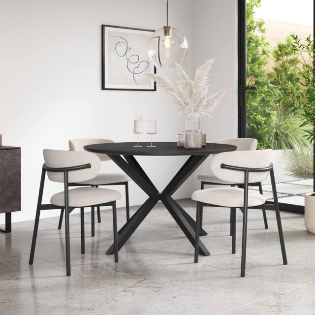 More4Homes Calne Concrete Ceramic Round Dining Table & 4 Myla Linen Chairs in Beige - image 1