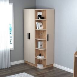 Destina Home Luses Corner Wardrobe Closet with Shelves & Hanging Rail, Right Side in Beige - Size: 3 Pack - thumbnail 2