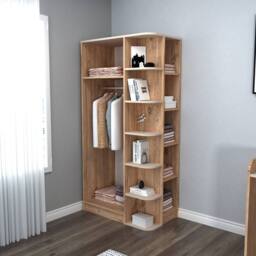 Destina Home Luses Corner Wardrobe Closet with Shelves & Hanging Rail, Right Side in Beige - Size: 3 Pack - thumbnail 4