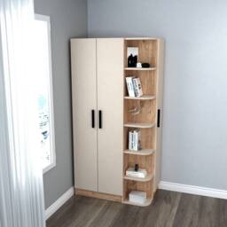 Destina Home Luses Corner Wardrobe Closet with Shelves & Hanging Rail, Right Side in Beige - Size: 3 Pack - thumbnail 3