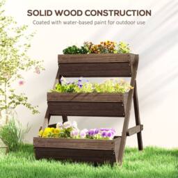 EONLION Tan-3 Tier Raised Garden Bed Wooden Elevated Planter in Brown - Size: 100g - thumbnail 4
